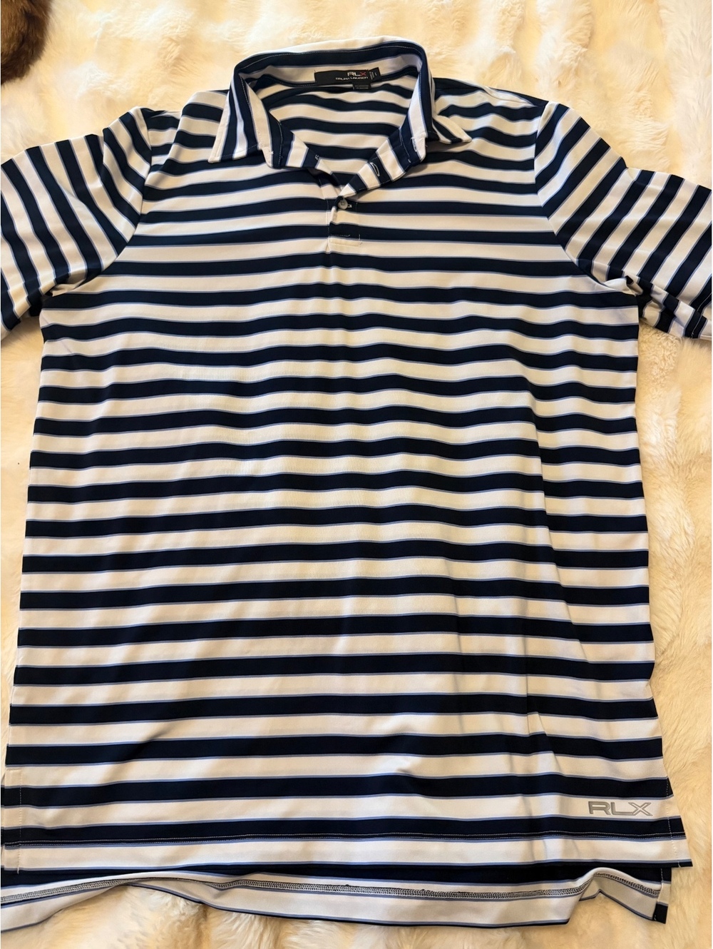 RLX Ralph Lauren Striped Polo Shirt - Navy and White